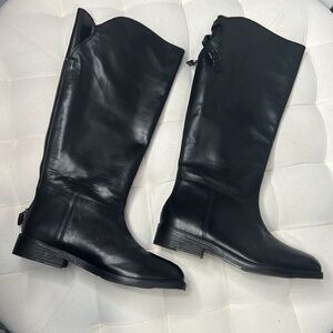 Free People Everly Equestrian Boots Black Leather Knee High sizes 40 and 39.5